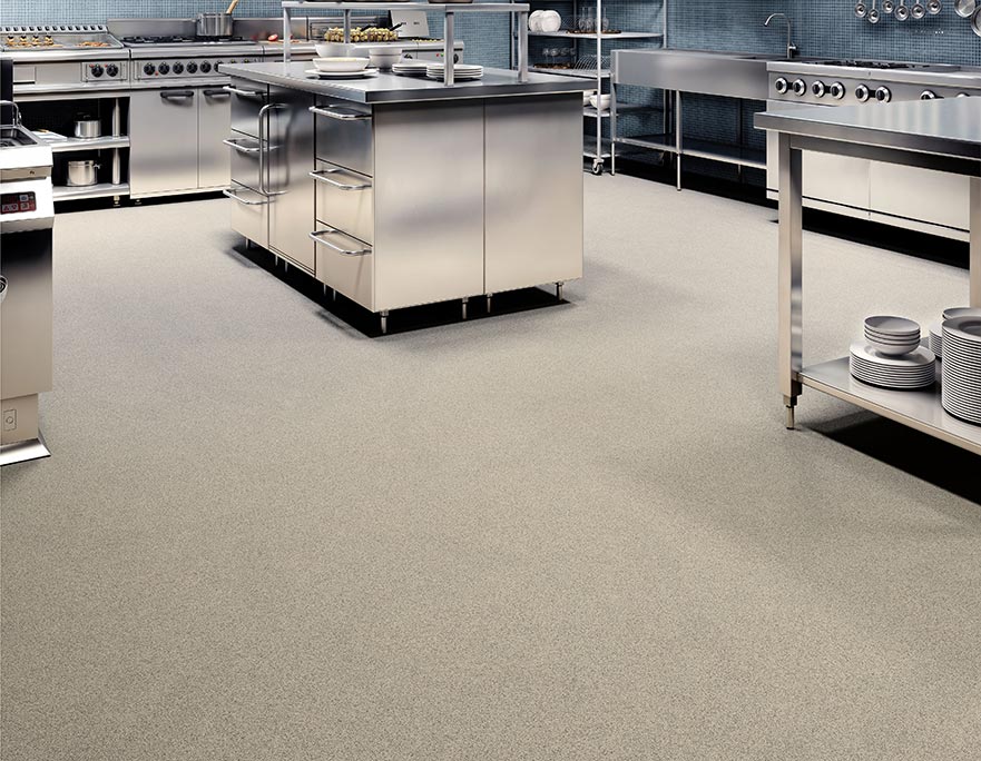 Commercial style kitchen with resin floors by Patcraft